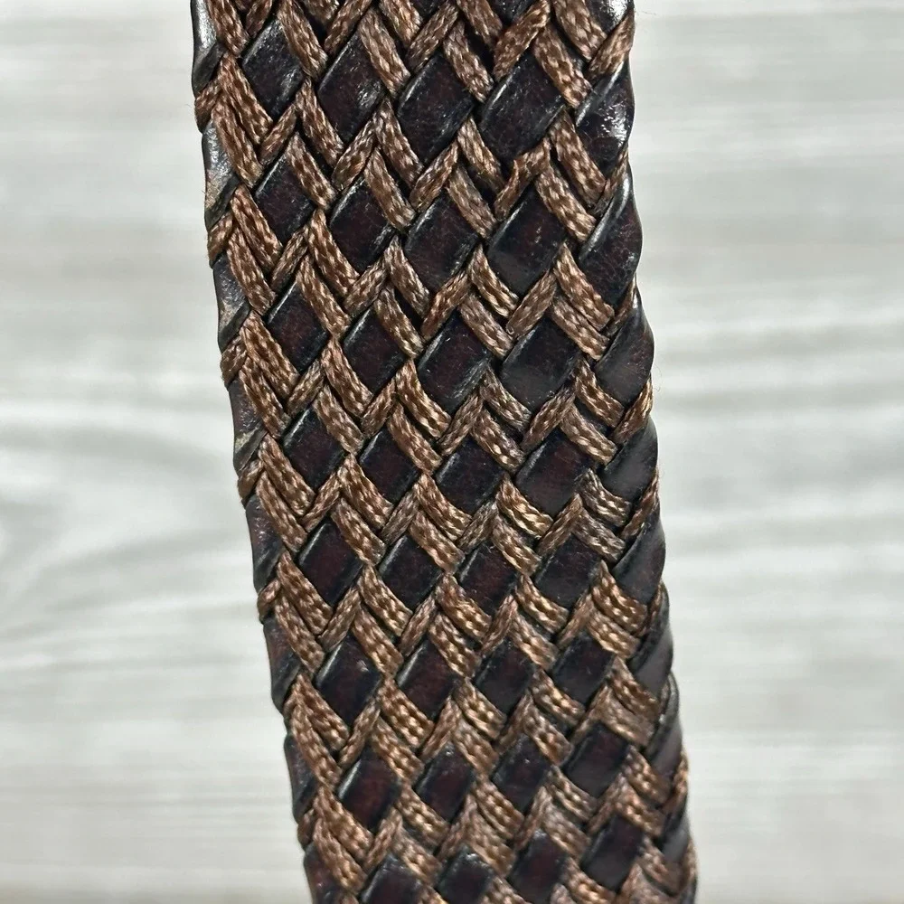Tommy Bahama Mens Braided Leather Belt Brown Woven Marlin‎ Logo Size 42